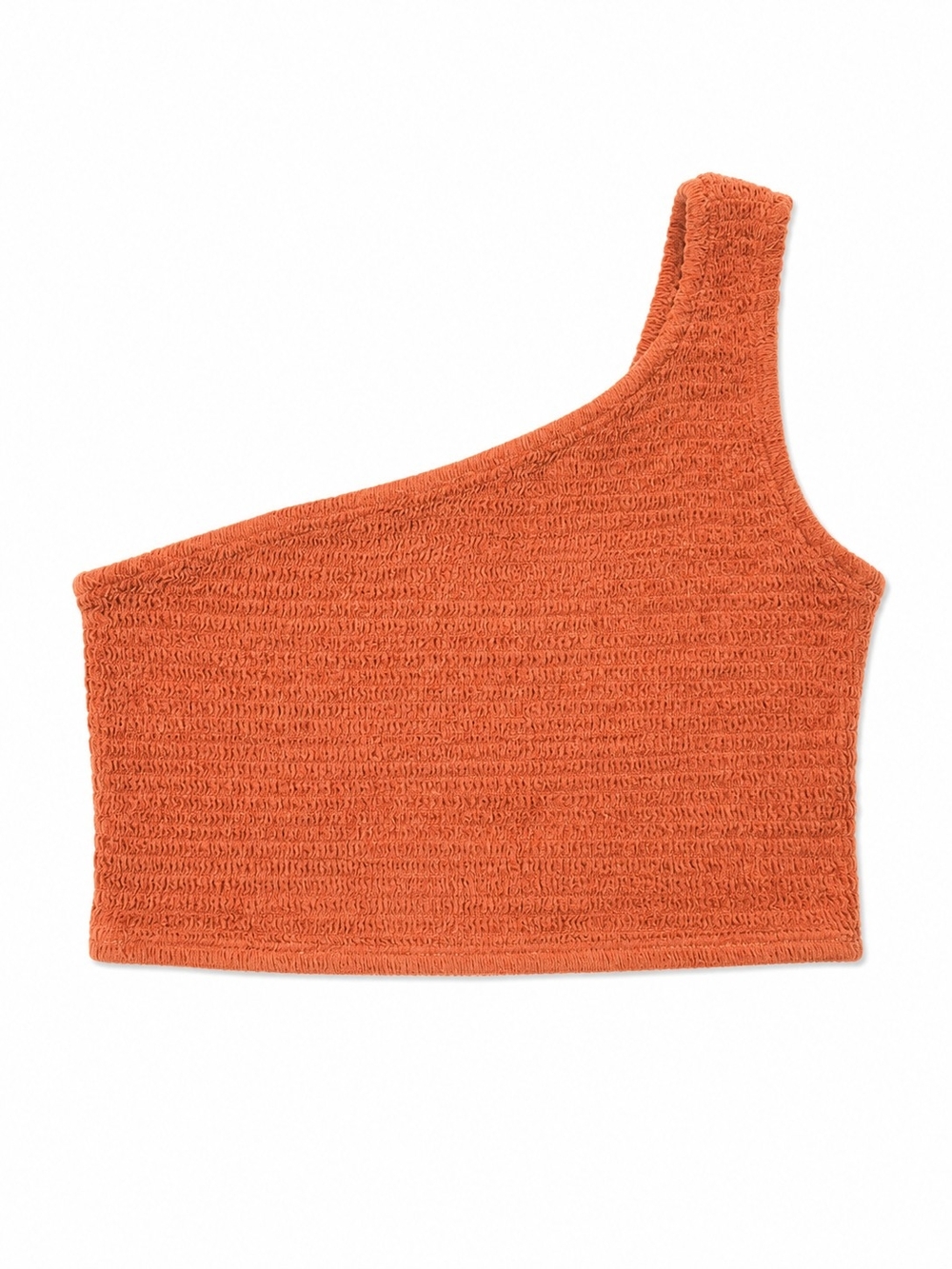 One-Shoulder Burnt Orange Textured Crop Top Size Medium - Picture 1 of 6